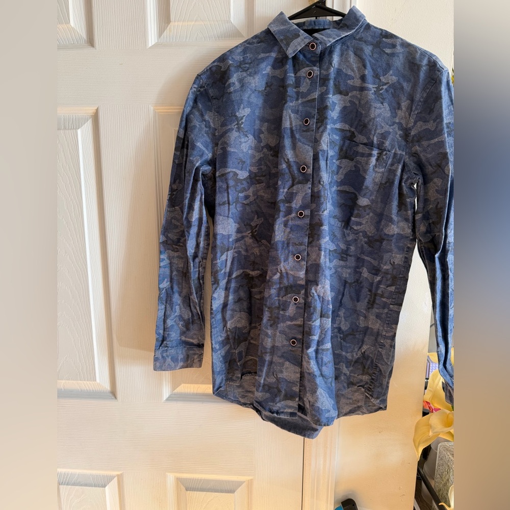 ATM Anthony Thomas Melillo Blue Camouflage Shirt Jacket